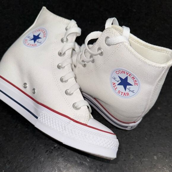 NEW CONVERSE CHUCK TAYLOR ALL STAR WHITE WEDGE PLATFORM HIGH TOPS SNEAKERS 7.5 - Picture 2 of 12